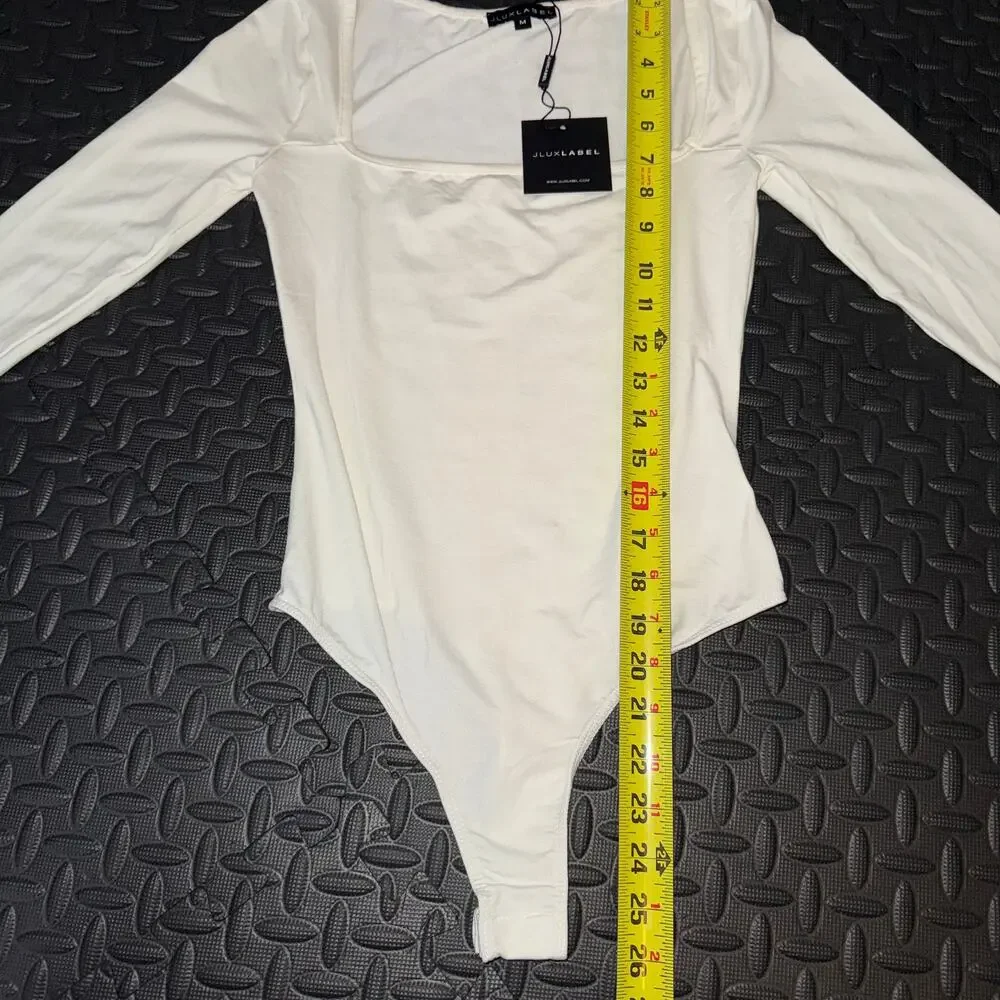NEW Long Sleeve Bodysuit Ivory JLUXLABEL Stretch Size M - Picture 15 of 16